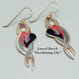 Vintage Laurel Burch "Everlasting Lily" Earrings, Gold Plated